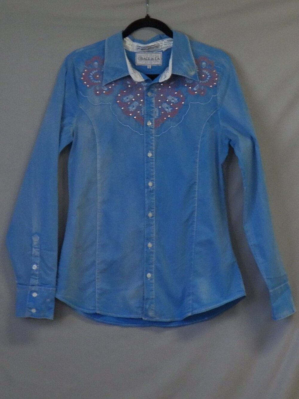 Grace in LA Women's Turquoise Button Down Western Shirt